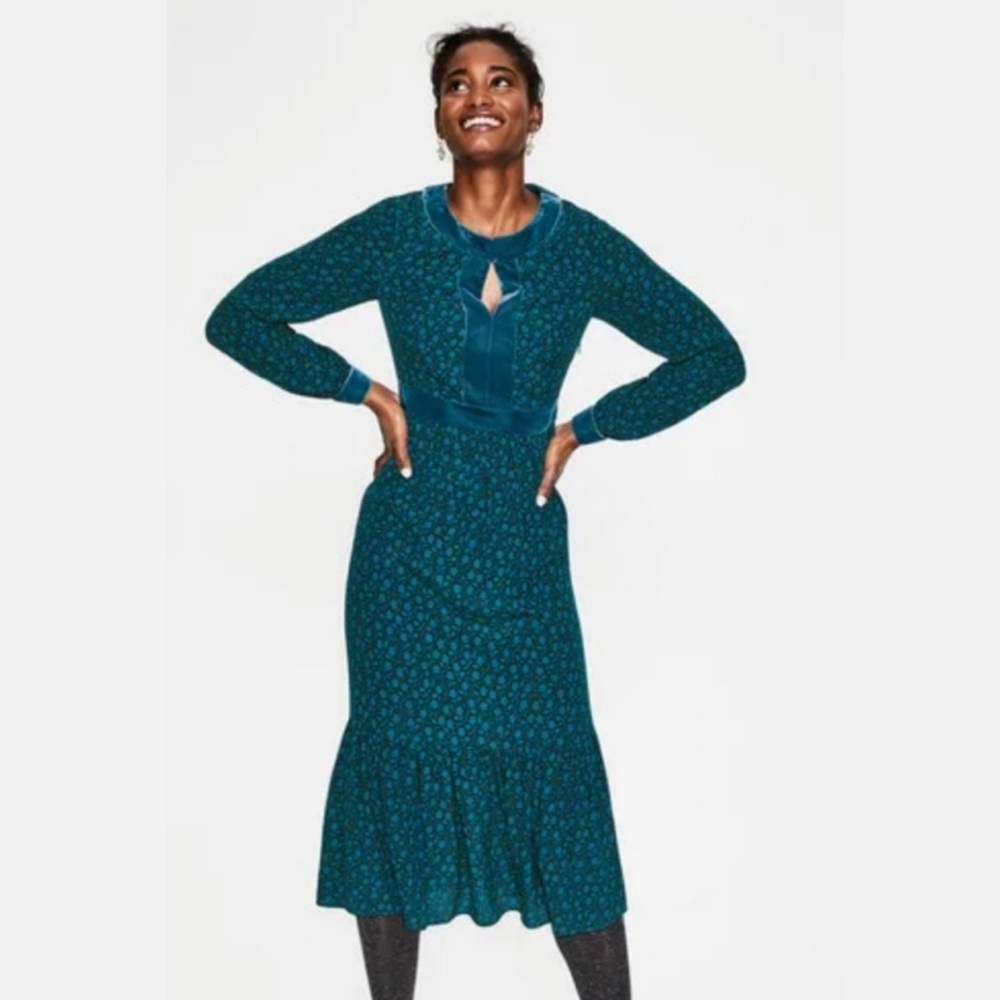 Boden Teal Floral Midi Dress - Picture 5 of 12